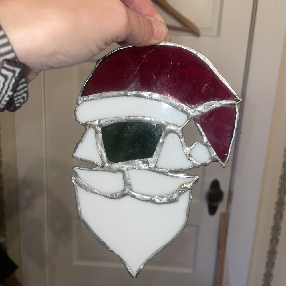 Stained Glass Santa Head‎ With Beard And Hat